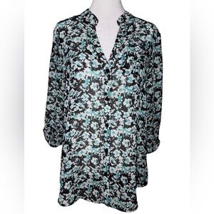Small Kut From The Kloth Chiffon Blue Floral Button Down Shirt